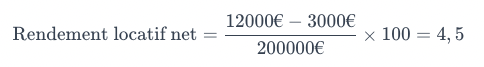 formule rendement locatif net exemple